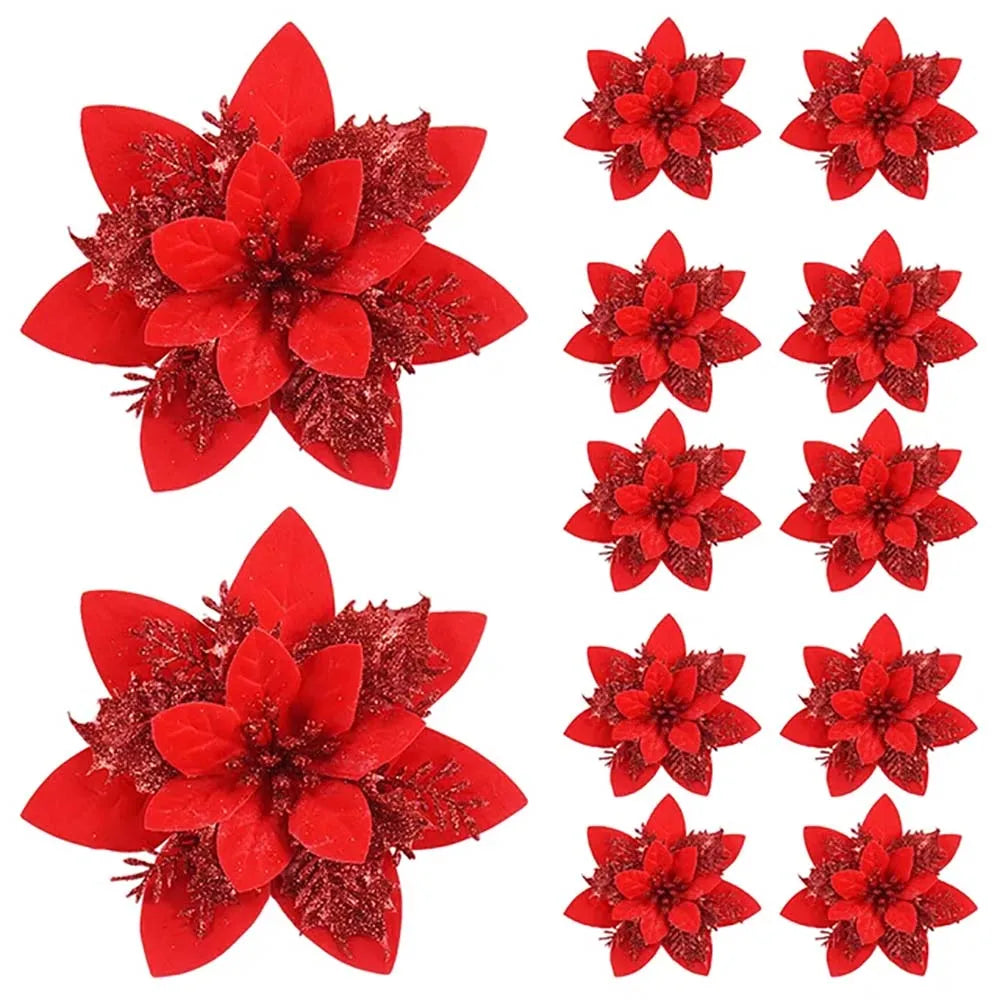 Christmas Flower Ornaments - 510pcs Glitter Artificial Flowers for Tree Decoration - ZOOMNSTORE