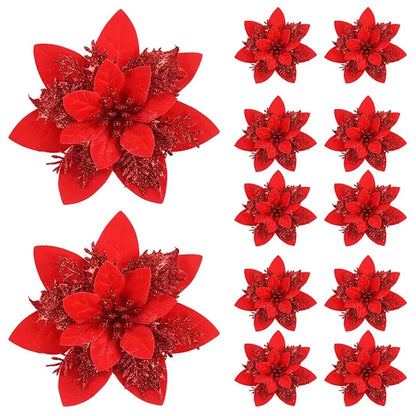 Christmas Flower Ornaments - 510pcs Glitter Artificial Flowers for Tree Decoration - ZOOMNSTORE