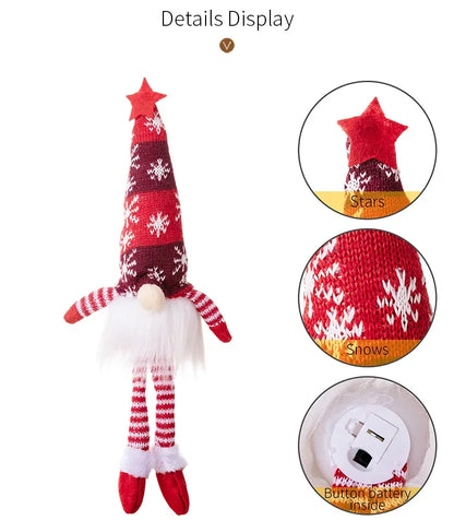 Christmas Gnome Doll Ornaments - LED Plush Tree Decorations for Kids and Home - ZOOMNSTORE