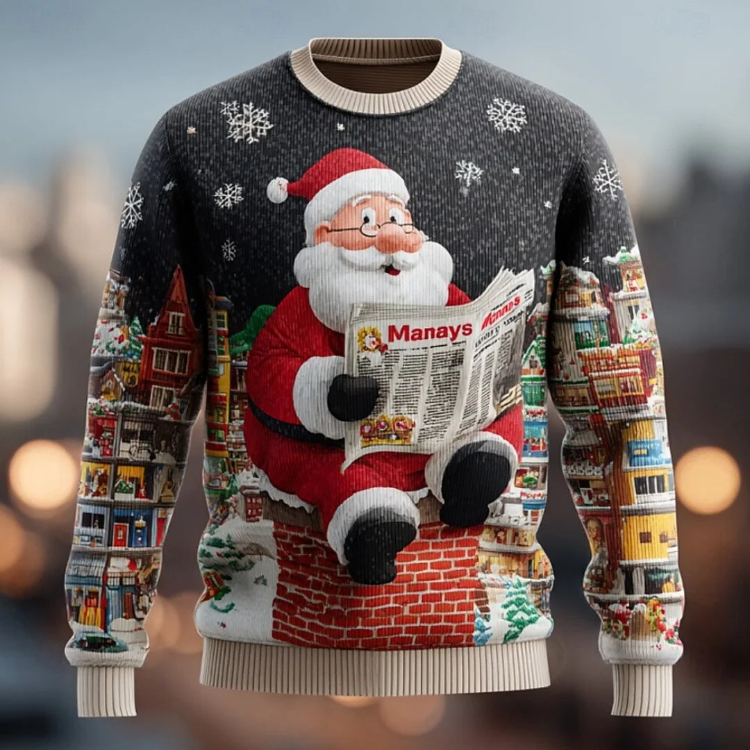 Christmas Hoodies Men – Cozy Cotton Polyester Crewneck Pullover With Santa Claus Print - ZOOMNSTORE