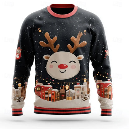 Christmas Hoodies Men – Cozy Cotton Polyester Crewneck Pullover With Santa Claus Print - ZOOMNSTORE
