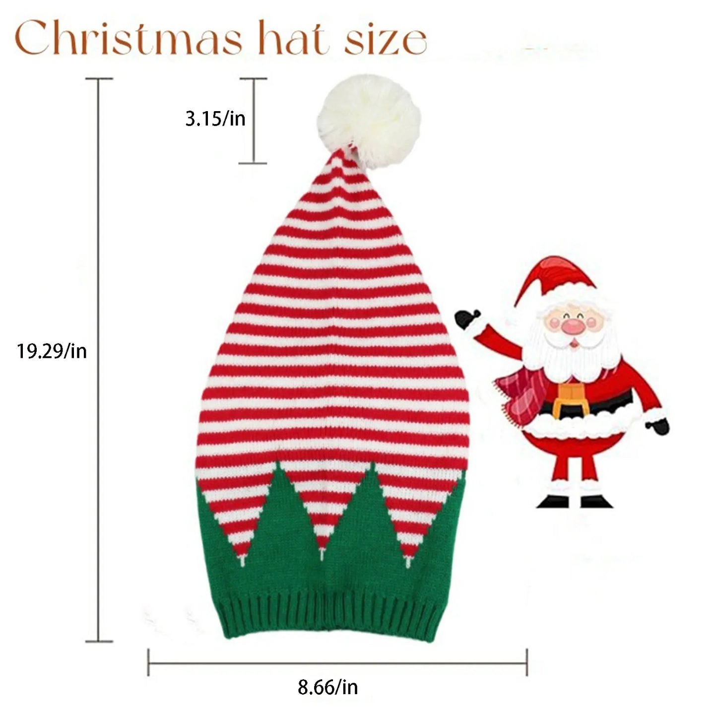 Christmas Elf Santa Beanie - Knitted Red Green Striped Hat - ZOOMNSTORE