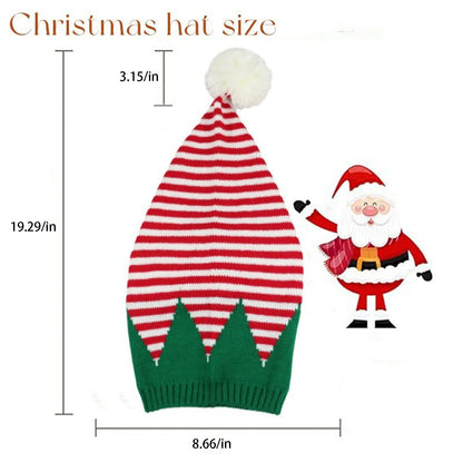 Christmas Elf Santa Beanie - Knitted Red Green Striped Hat - ZOOMNSTORE