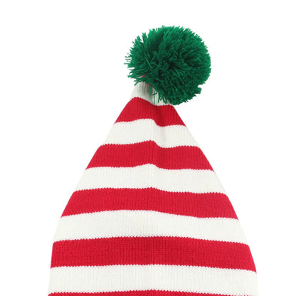 Christmas Elf Santa Beanie - Knitted Red Green Striped Hat - ZOOMNSTORE