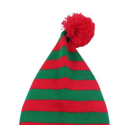 Christmas Elf Santa Beanie - Knitted Red Green Striped Hat - ZOOMNSTORE