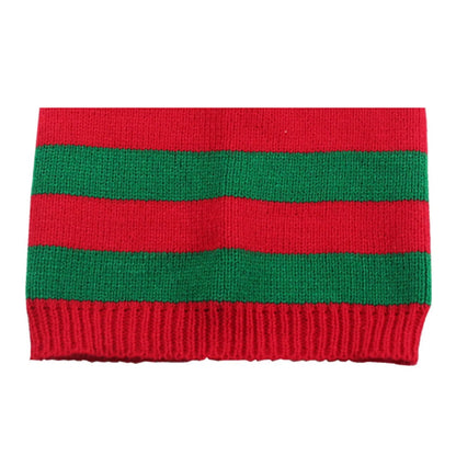Christmas Elf Santa Beanie - Knitted Red Green Striped Hat - ZOOMNSTORE