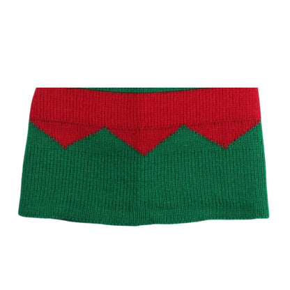 Christmas Elf Santa Beanie - Knitted Red Green Striped Hat - ZOOMNSTORE