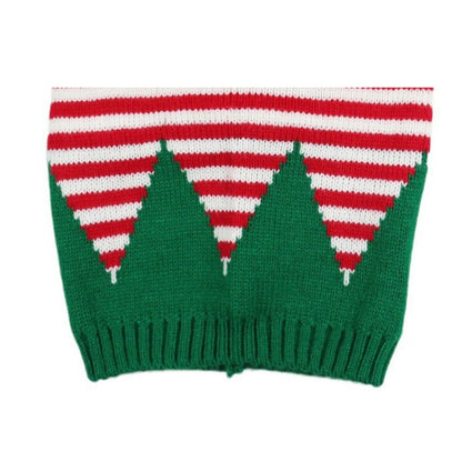 Christmas Elf Santa Beanie - Knitted Red Green Striped Hat - ZOOMNSTORE