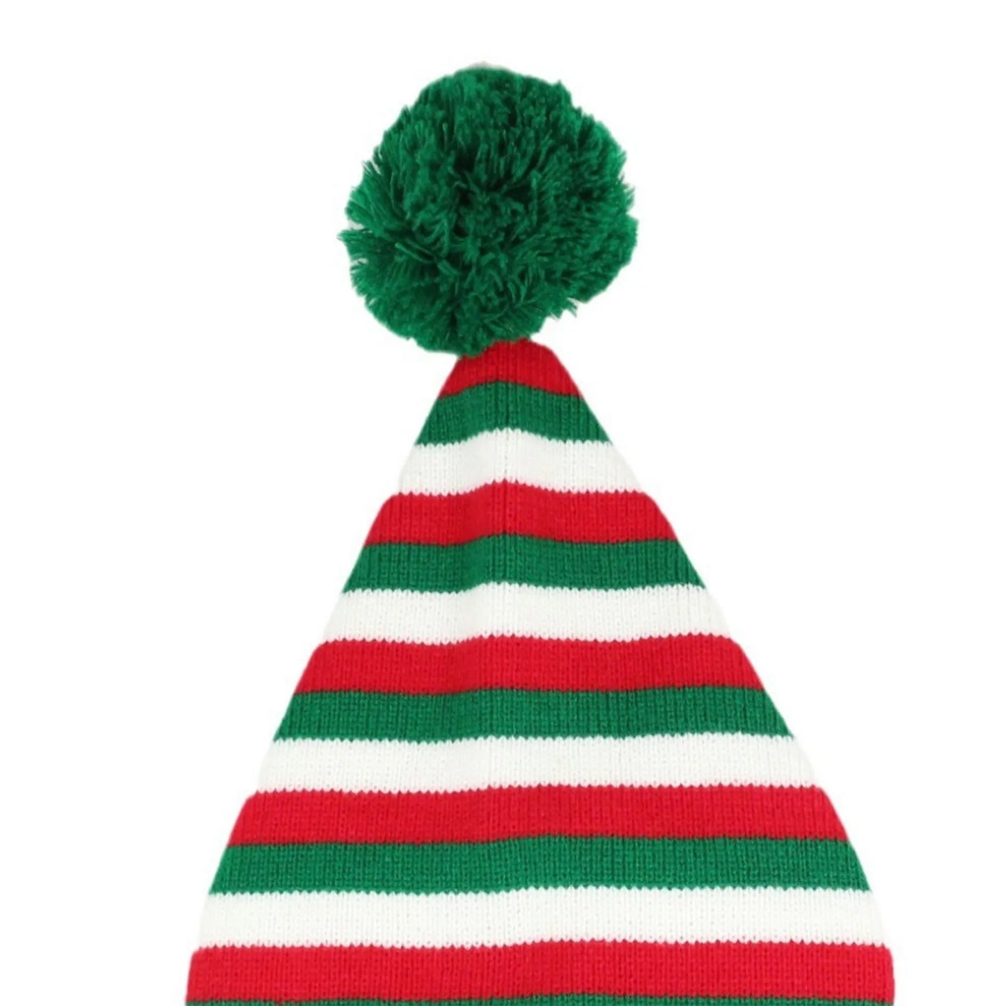 Christmas Elf Santa Beanie - Knitted Red Green Striped Hat - ZOOMNSTORE