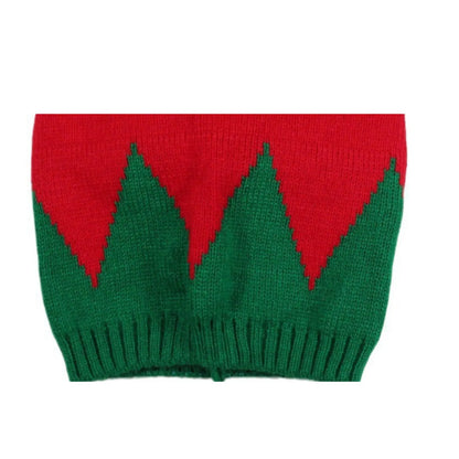 Christmas Elf Santa Beanie - Knitted Red Green Striped Hat - ZOOMNSTORE