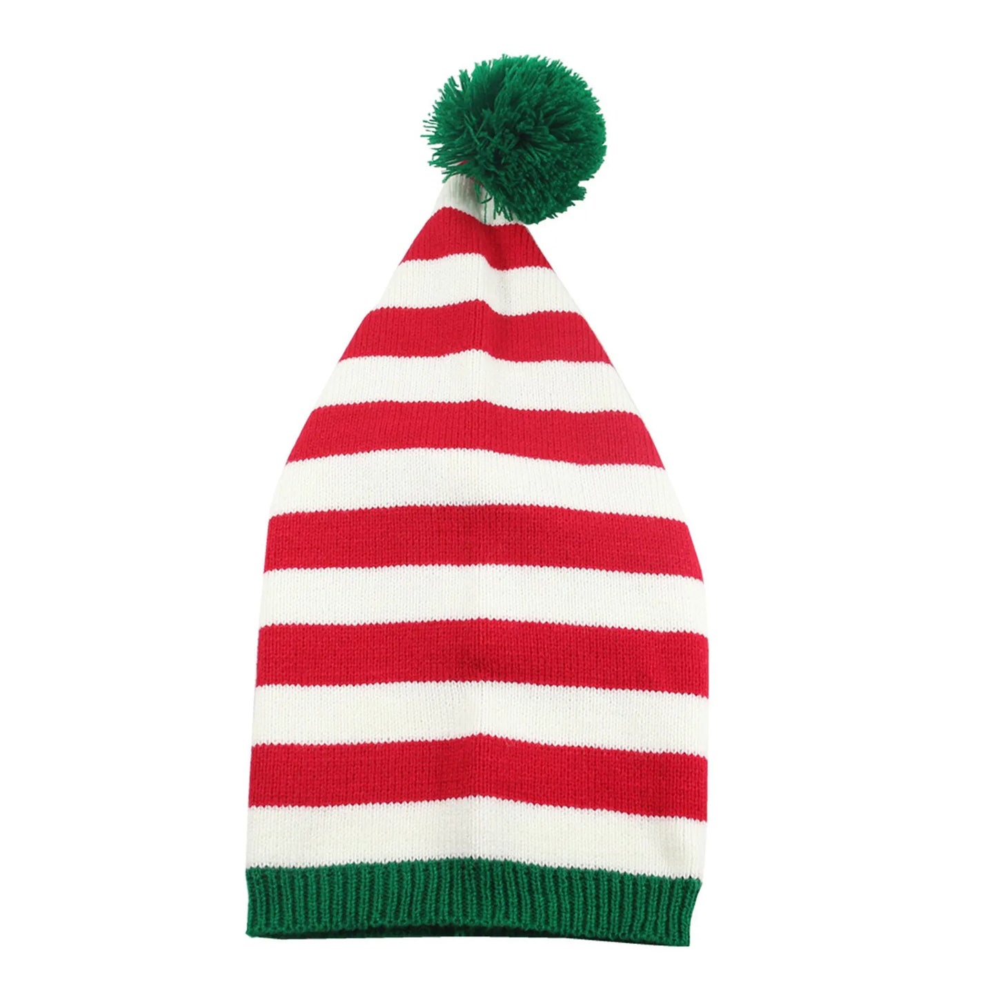 Christmas Elf Santa Beanie - Knitted Red Green Striped Hat - ZOOMNSTORE