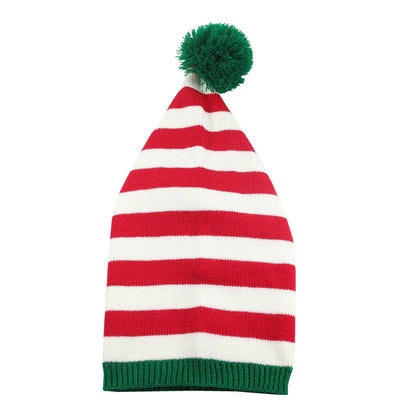Christmas Elf Santa Beanie - Knitted Red Green Striped Hat - ZOOMNSTORE
