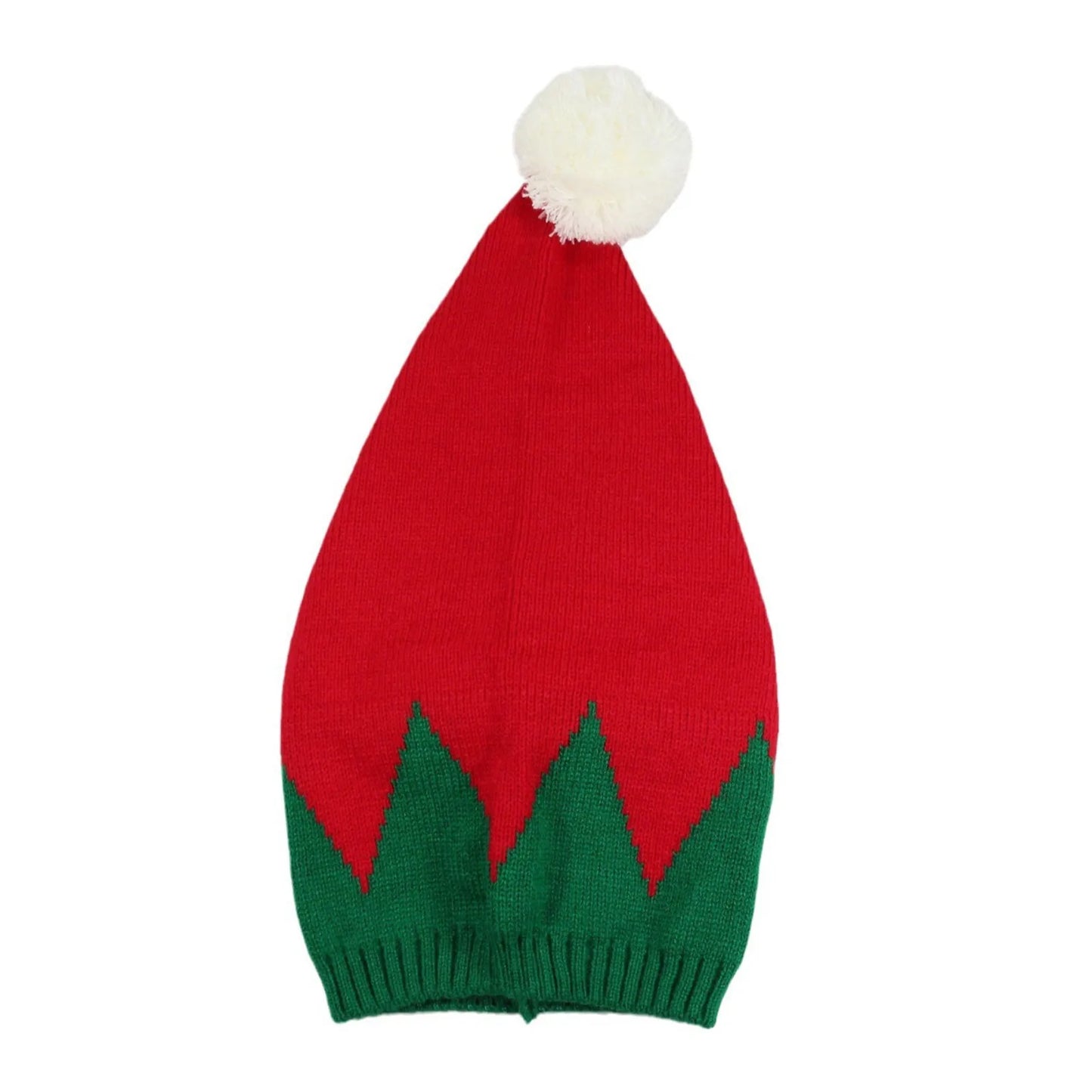 Christmas Elf Santa Beanie - Knitted Red Green Striped Hat - ZOOMNSTORE
