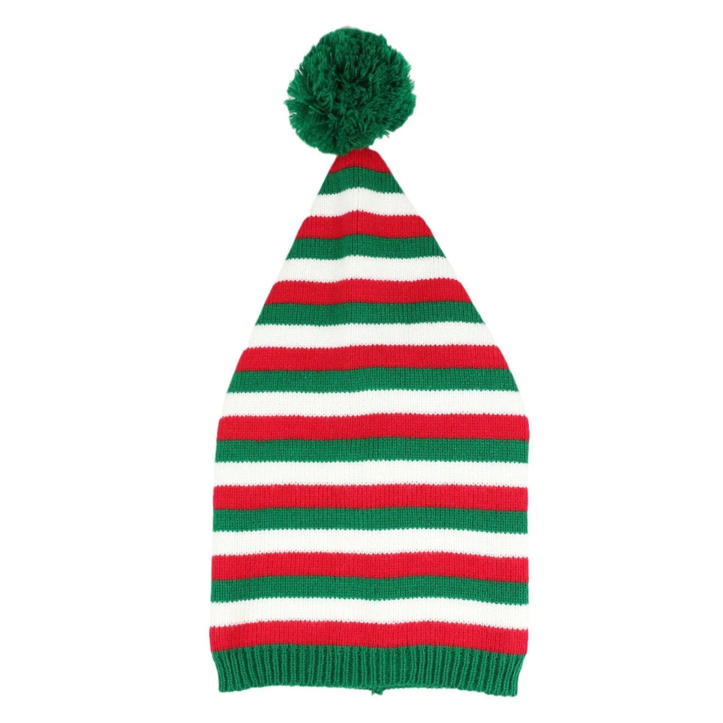 Christmas Elf Santa Beanie - Knitted Red Green Striped Hat - ZOOMNSTORE