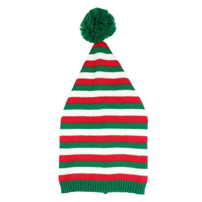 Christmas Elf Santa Beanie - Knitted Red Green Striped Hat - ZOOMNSTORE