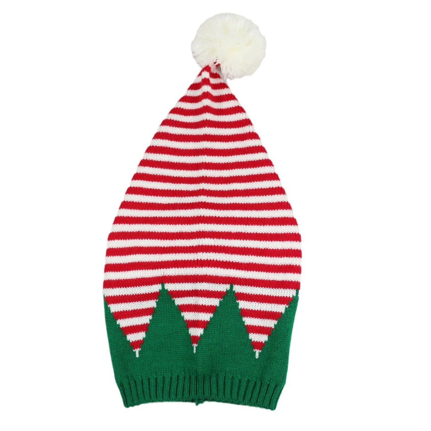 Christmas Elf Santa Beanie - Knitted Red Green Striped Hat - ZOOMNSTORE