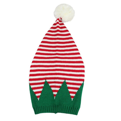 Christmas Elf Santa Beanie - Knitted Red Green Striped Hat - ZOOMNSTORE