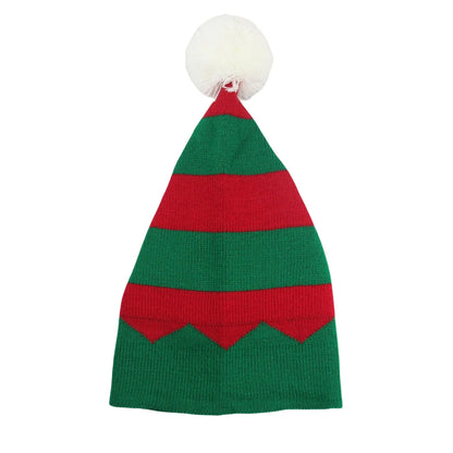 Christmas Elf Santa Beanie - Knitted Red Green Striped Hat - ZOOMNSTORE