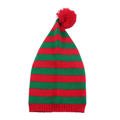 Christmas Elf Santa Beanie - Knitted Red Green Striped Hat - ZOOMNSTORE