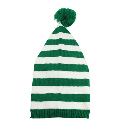 Christmas Elf Santa Beanie - Knitted Red Green Striped Hat - ZOOMNSTORE