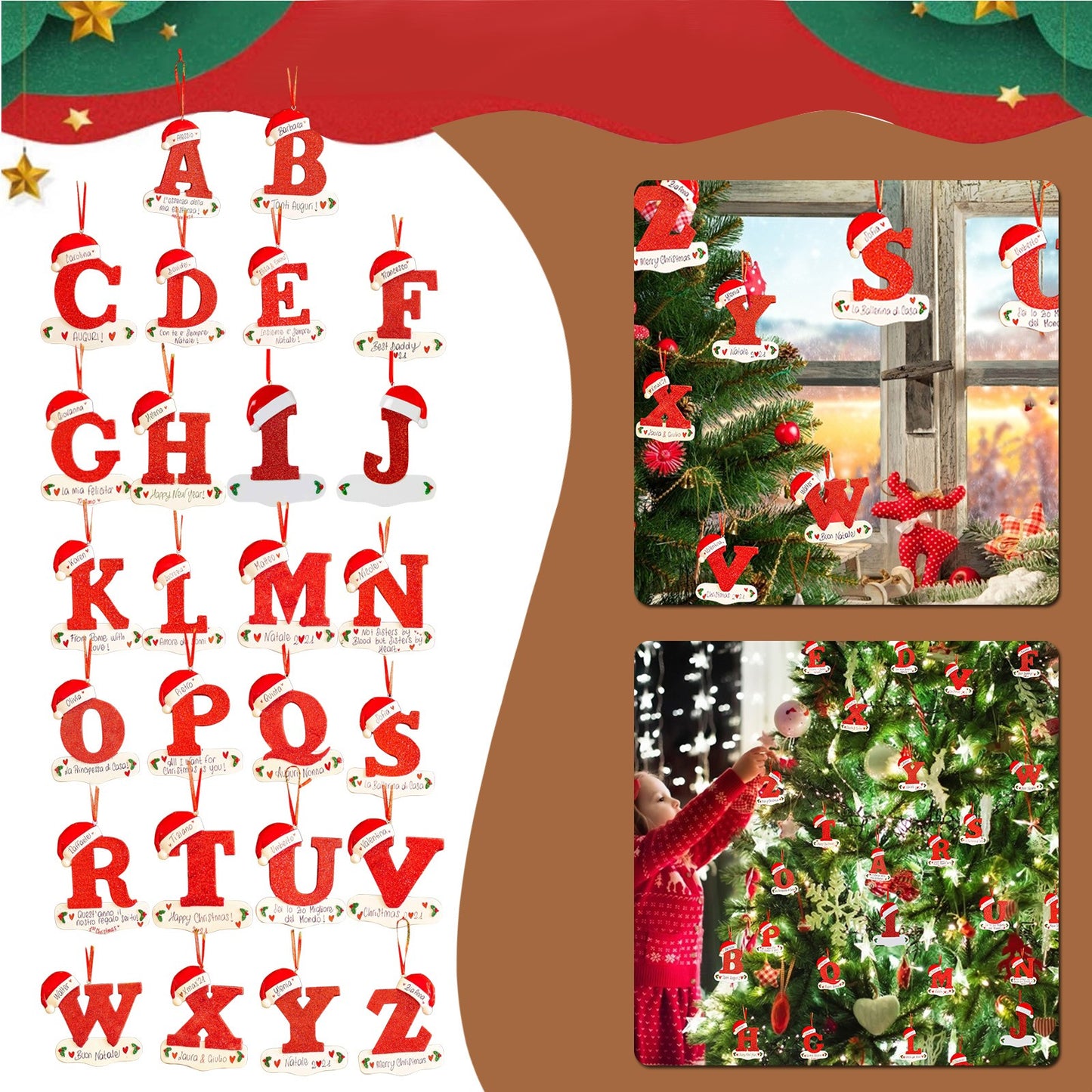 Acrylic Christmas Letter Pendant - DIY Holiday Tree Decoration 26 Letters Ornament - ZOOMNSTORE