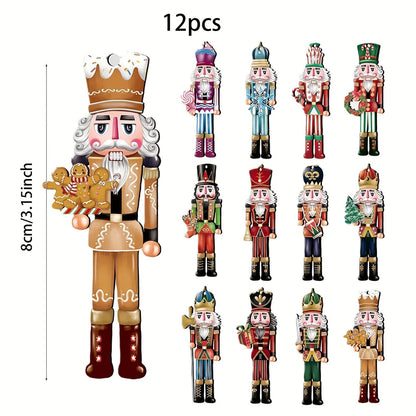 Christmas Nutcracker Soldier Ornaments - 12pcs Wooden Tree Hanging Decorations for 2024 Navidad and New Year Gift - ZOOMNSTORE