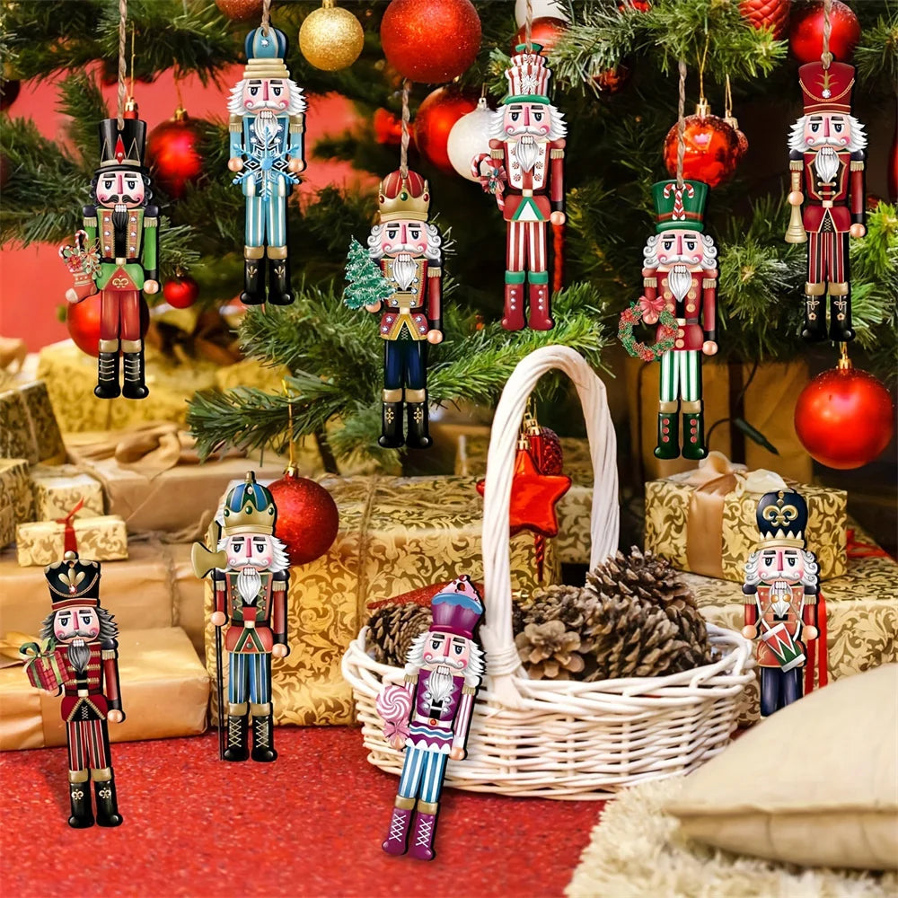 Christmas Nutcracker Soldier Ornaments - 12pcs Wooden Tree Hanging Decorations for 2024 Navidad and New Year Gift - ZOOMNSTORE