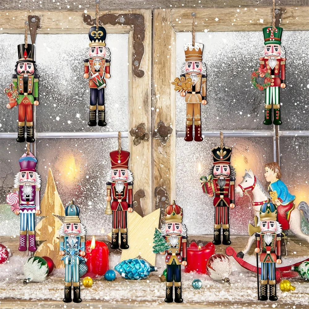 Christmas Nutcracker Soldier Ornaments - 12pcs Wooden Tree Hanging Decorations for 2024 Navidad and New Year Gift - ZOOMNSTORE