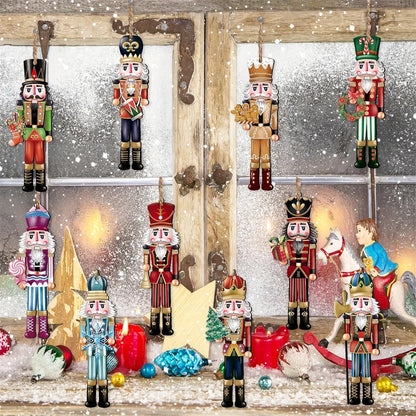 Christmas Nutcracker Soldier Ornaments - 12pcs Wooden Tree Hanging Decorations for 2024 Navidad and New Year Gift - ZOOMNSTORE