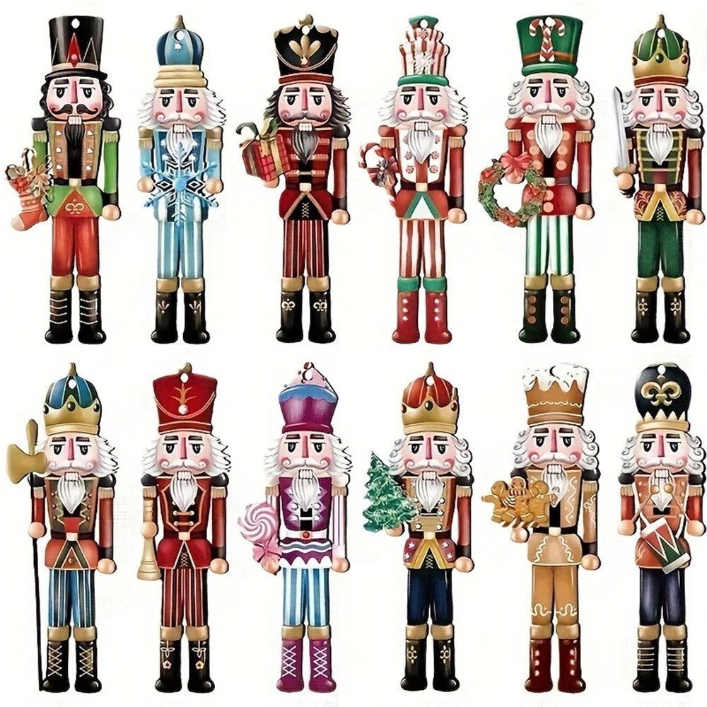 Christmas Nutcracker Soldier Ornaments - 12pcs Wooden Tree Hanging Decorations for 2024 Navidad and New Year Gift - ZOOMNSTORE