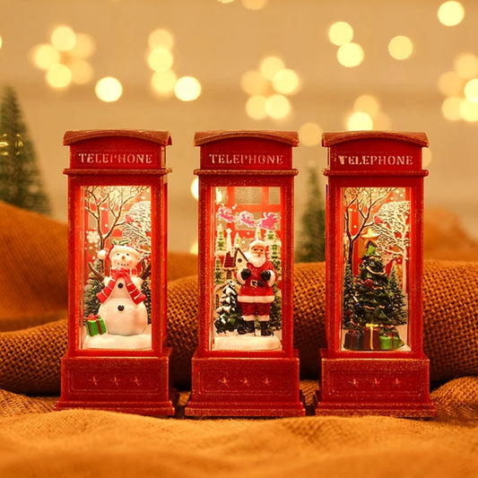 Christmas Phone Booth Lights – LED Holiday Lights with Santa Claus Ornament & Snowman Scene - ZOOMNSTORE