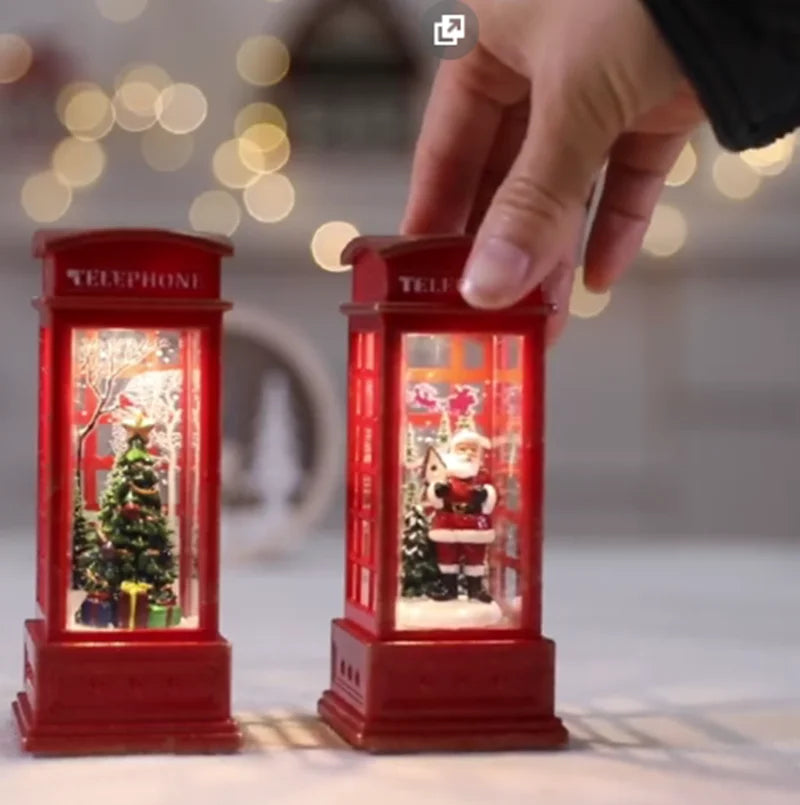 Christmas Phone Booth Lights – LED Holiday Lights with Santa Claus Ornament & Snowman Scene - ZOOMNSTORE