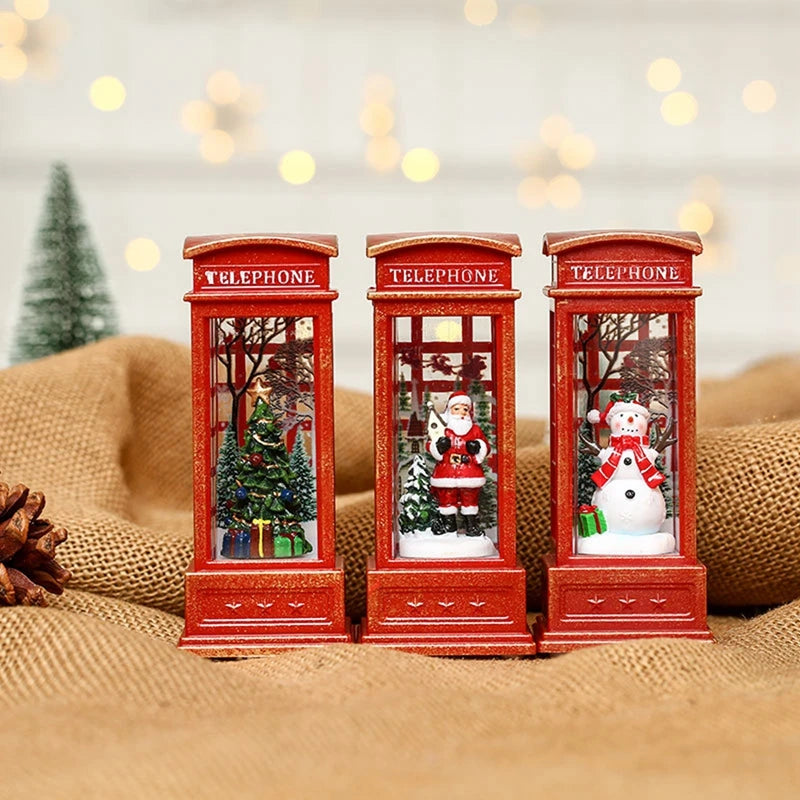 Christmas Phone Booth Lights – LED Holiday Lights with Santa Claus Ornament & Snowman Scene - ZOOMNSTORE