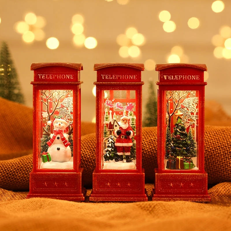 Christmas Phone Booth Lights – LED Holiday Lights with Santa Claus Ornament & Snowman Scene - ZOOMNSTORE