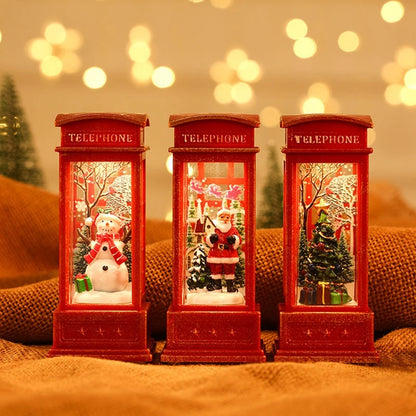 Christmas Phone Booth Lights – LED Holiday Lights with Santa Claus Ornament & Snowman Scene - ZOOMNSTORE