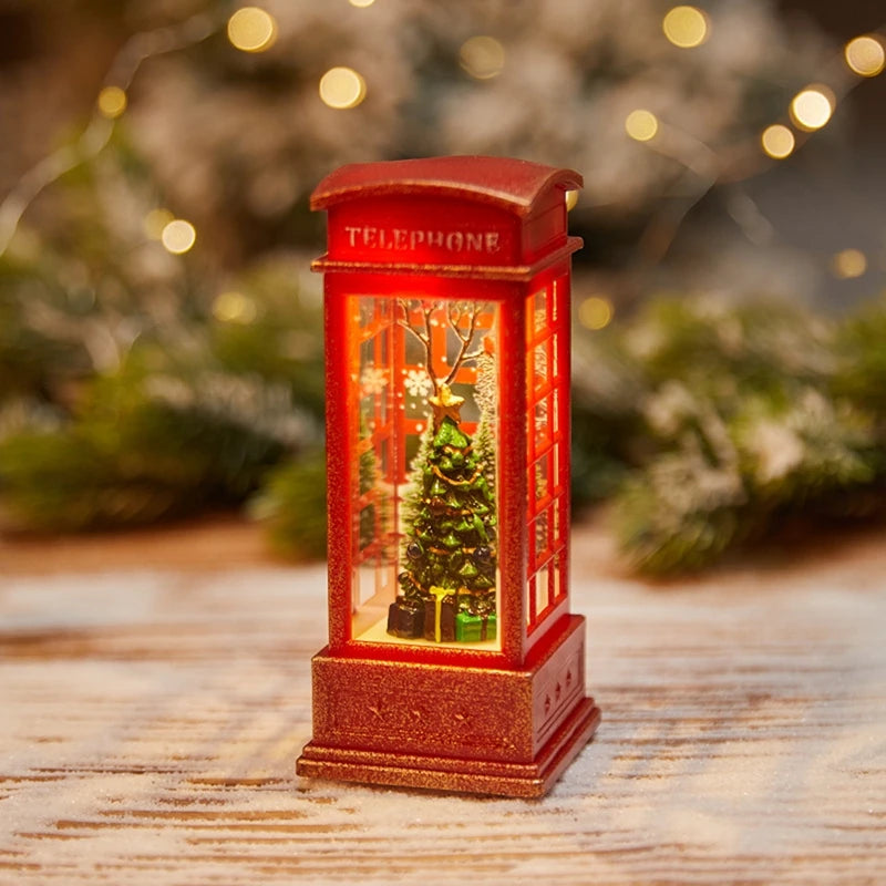 Christmas Phone Booth Lights – LED Holiday Lights with Santa Claus Ornament & Snowman Scene - ZOOMNSTORE