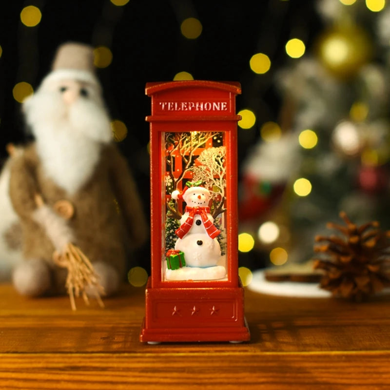 Christmas Phone Booth Lights – LED Holiday Lights with Santa Claus Ornament & Snowman Scene - ZOOMNSTORE