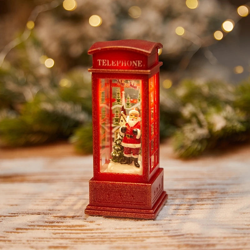 Christmas Phone Booth Lights – LED Holiday Lights with Santa Claus Ornament & Snowman Scene - ZOOMNSTORE
