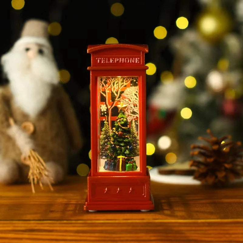 Christmas Phone Booth Lights – LED Holiday Lights with Santa Claus Ornament & Snowman Scene - ZOOMNSTORE