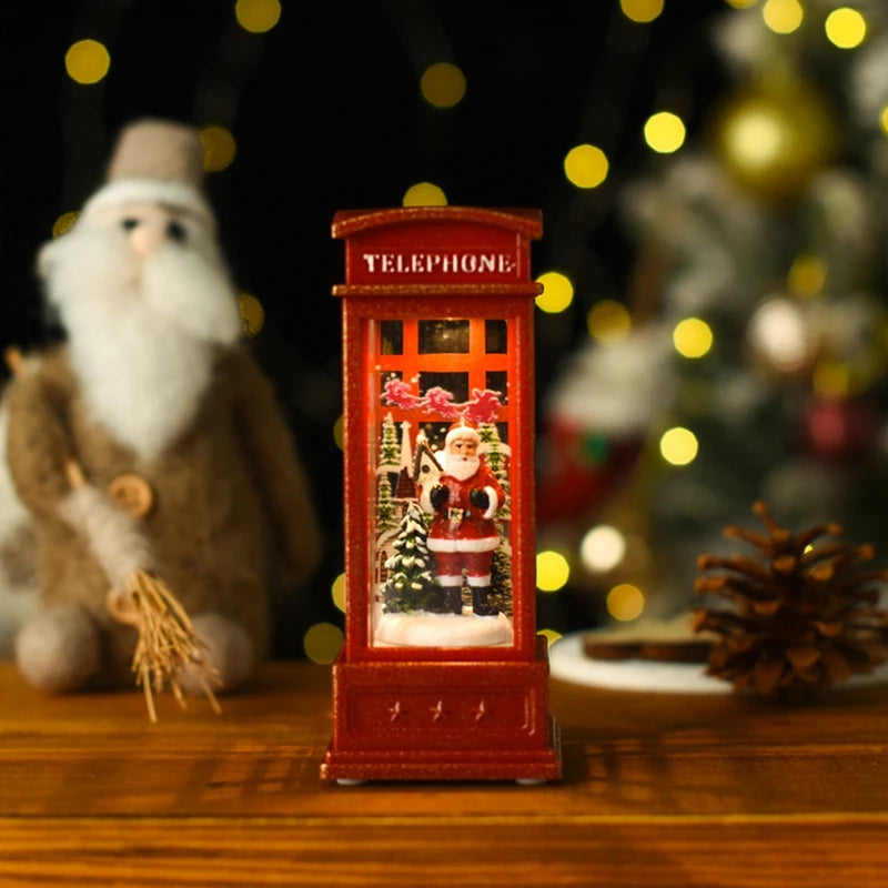 Christmas Phone Booth Lights – LED Holiday Lights with Santa Claus Ornament & Snowman Scene - ZOOMNSTORE