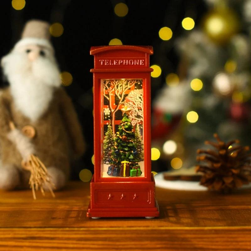 Christmas Phone Booth Lights – LED Holiday Lights with Santa Claus Ornament & Snowman Scene - ZOOMNSTORE
