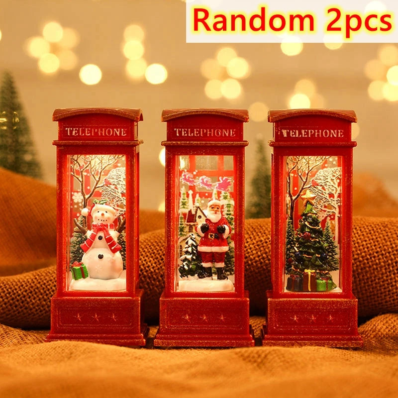 Christmas Phone Booth Lights – LED Holiday Lights with Santa Claus Ornament & Snowman Scene - ZOOMNSTORE