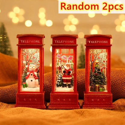 Christmas Phone Booth Lights – LED Holiday Lights with Santa Claus Ornament & Snowman Scene - ZOOMNSTORE