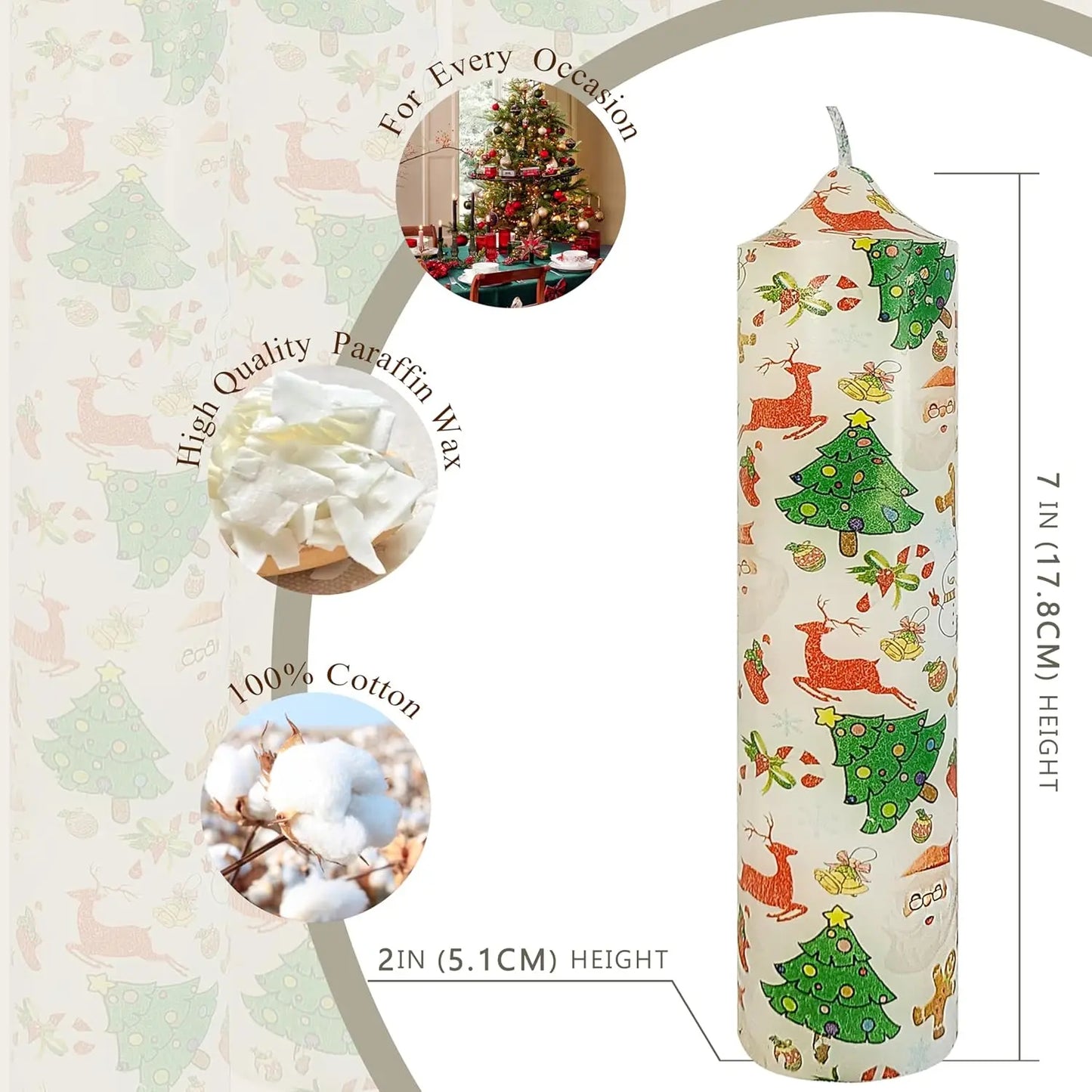 White 7-Inch Unscented Christmas Pillar Taper Candles - Handmade Holiday Decor for Weddings and Home - ZOOMNSTORE