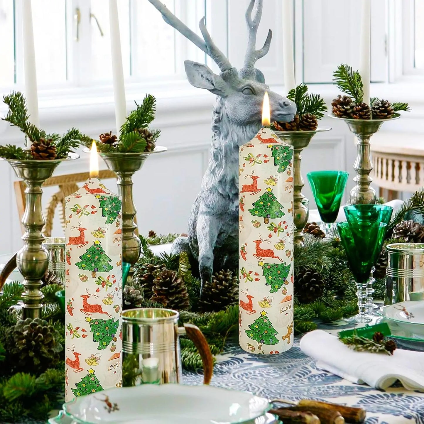 White 7-Inch Unscented Christmas Pillar Taper Candles - Handmade Holiday Decor for Weddings and Home - ZOOMNSTORE