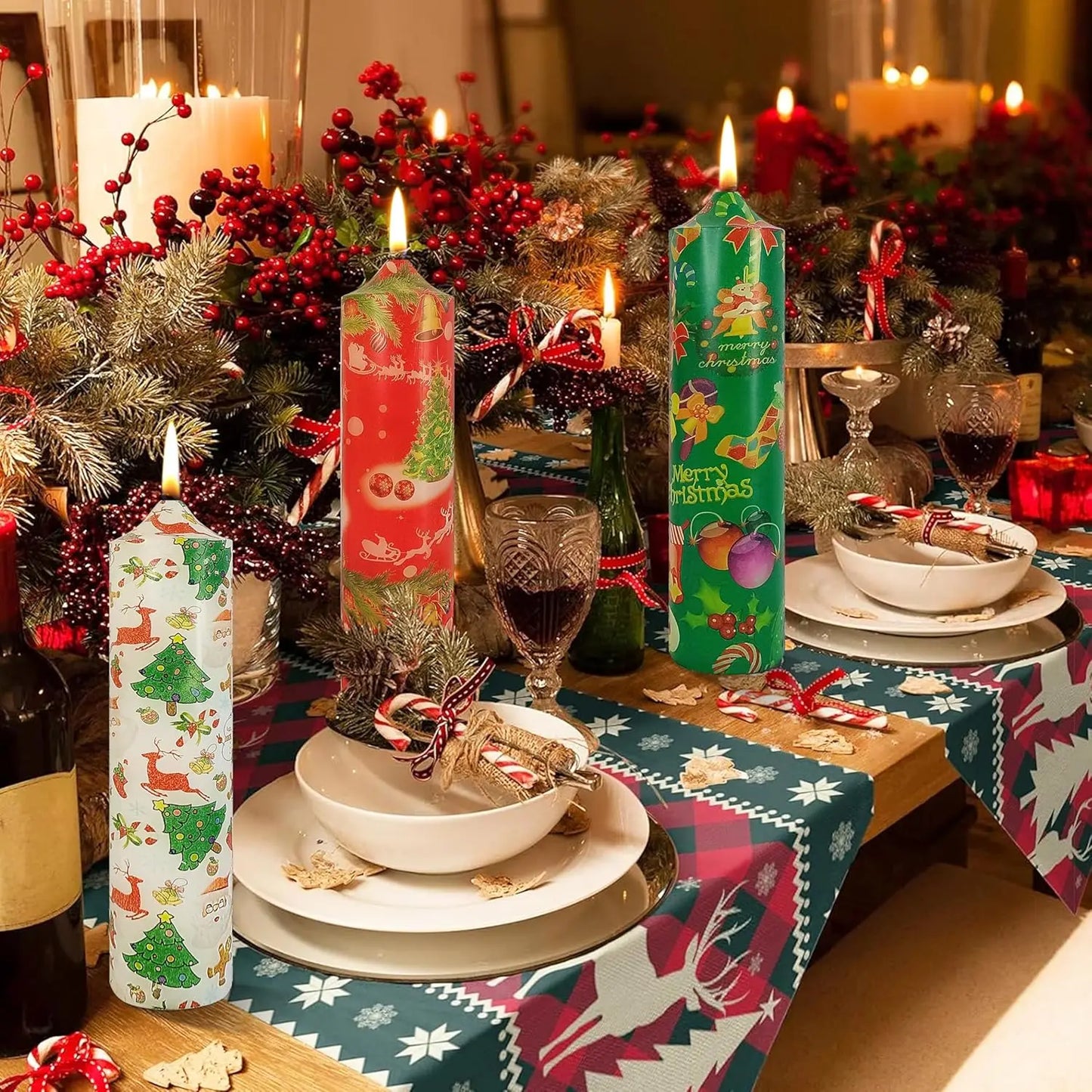 White 7-Inch Unscented Christmas Pillar Taper Candles - Handmade Holiday Decor for Weddings and Home - ZOOMNSTORE