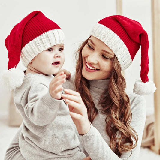 Christmas Pom Pom Beanie Hat - Soft Knitted Santa Hat for Adults  Kids Holiday Gift  Decoration 2023 - ZOOMNSTORE