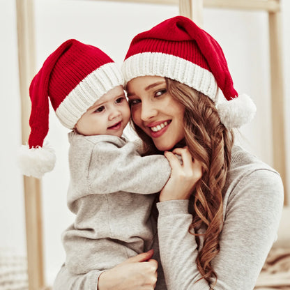 Christmas Pom Pom Beanie Hat - Soft Knitted Santa Hat for Adults  Kids Holiday Gift  Decoration 2023 - ZOOMNSTORE