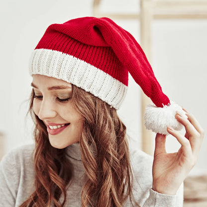 Christmas Pom Pom Beanie Hat - Soft Knitted Santa Hat for Adults  Kids Holiday Gift  Decoration 2023 - ZOOMNSTORE