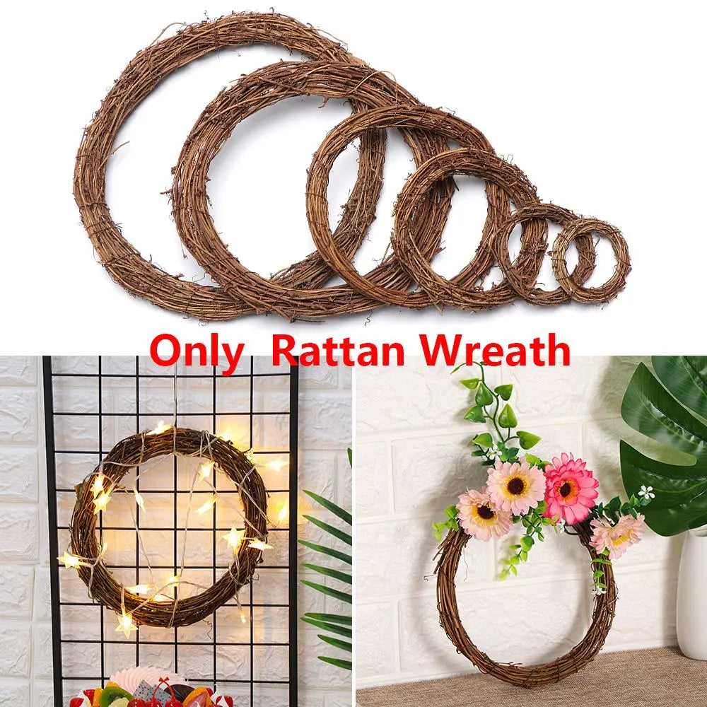 Christmas Rattan Wreath - Small Handmade Holiday Wicker Vine Ring, Rustic Decor - ZOOMNSTORE